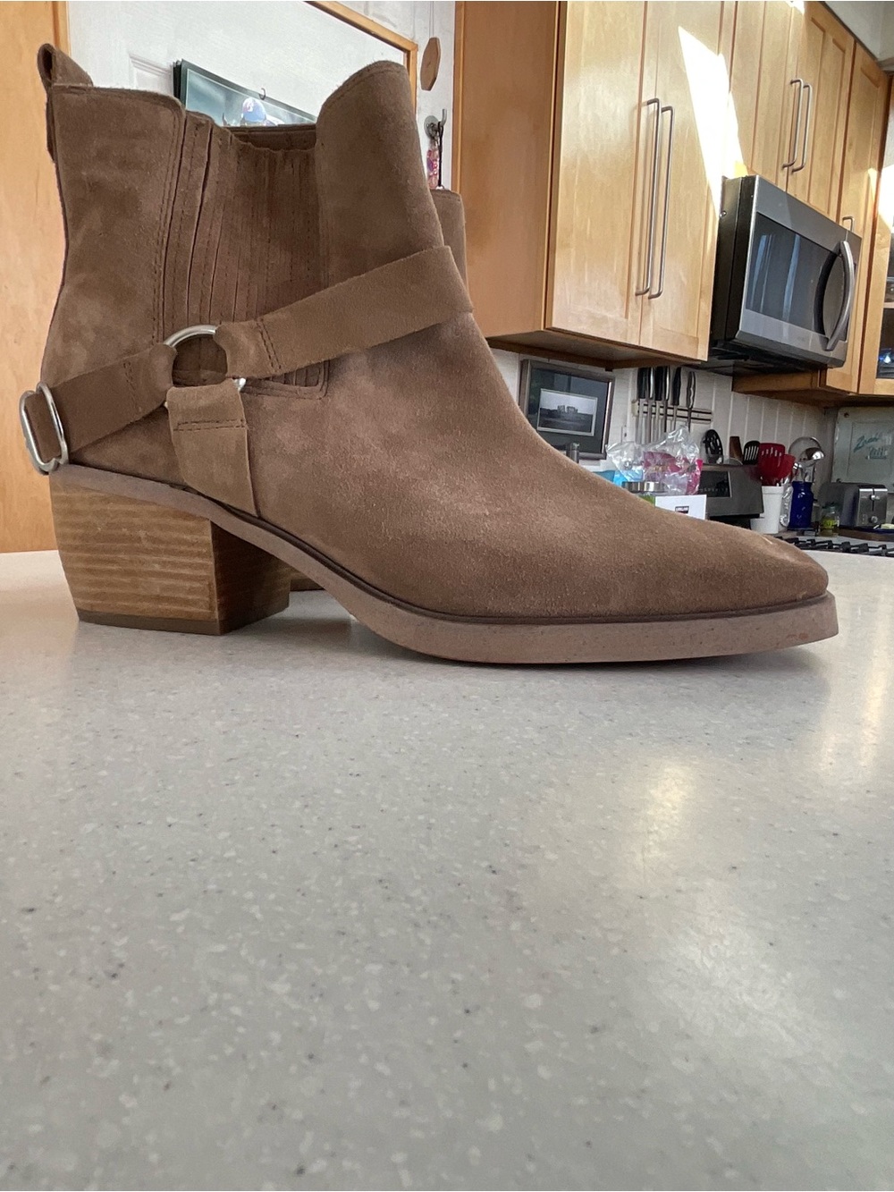 Sam Edelman Tan Suede Ankle Booties with Strap Detail - Picture 4 of 7